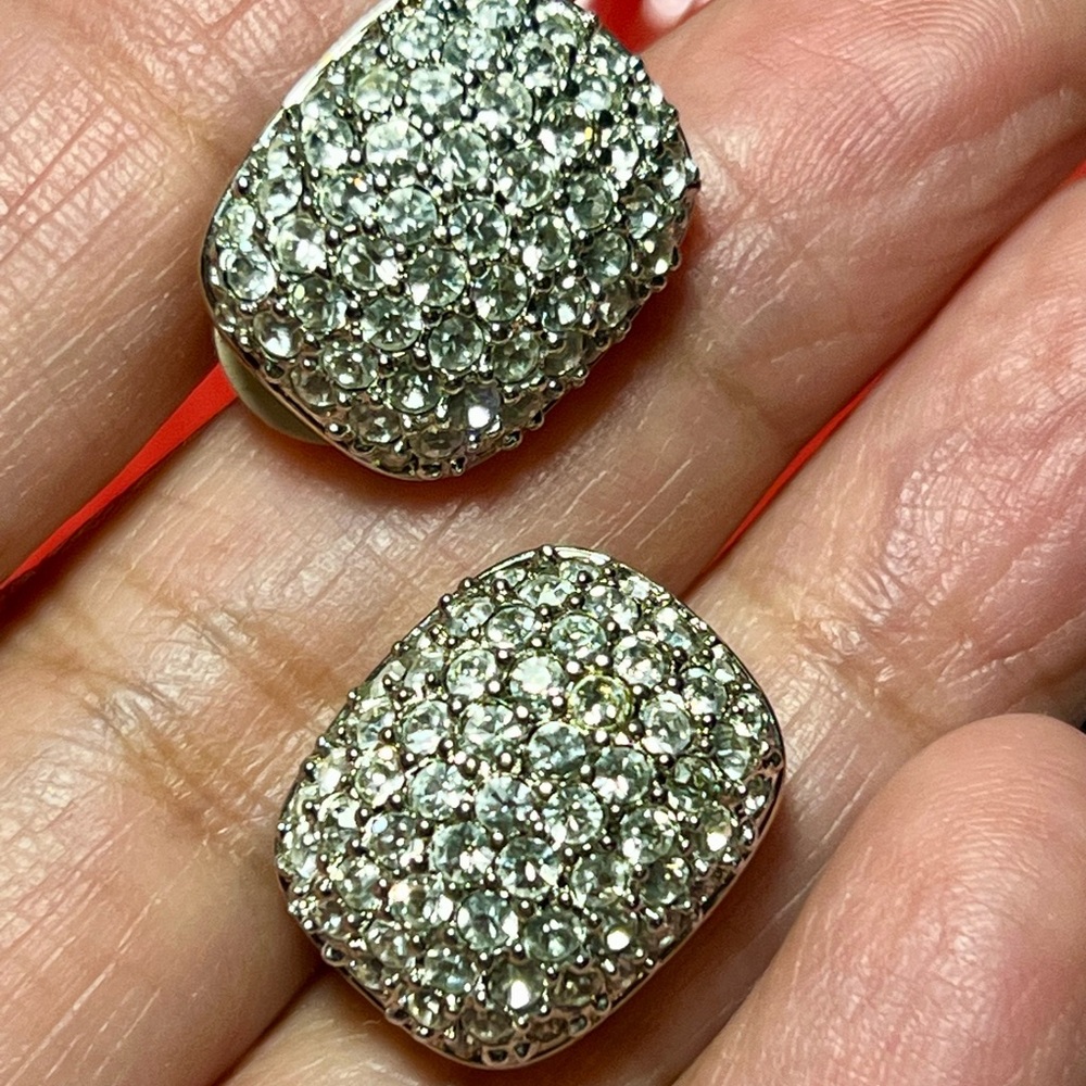Swarovski gold tone pave clip-on Earrings with Swan Marking, pre-owned.